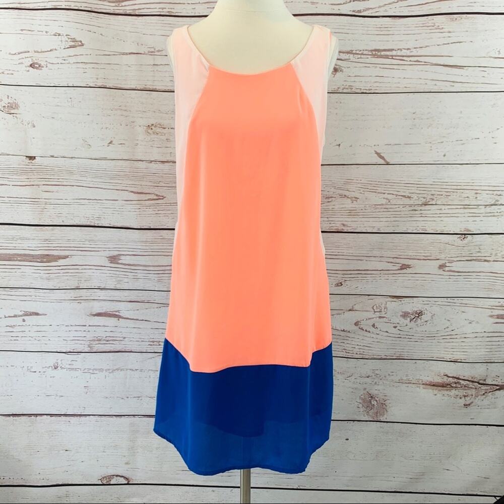 Want & Need neon peach bright blue shift sheer
